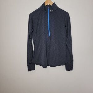 Under Armour Women Large Long‎ Sleeve Shirt Quarter Zip Cold Gear Gray Run Gym